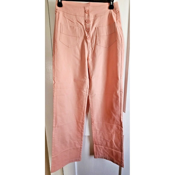 JC viscose Nylon blend faux button fly front pockets waist‎ band pants pink Sz M - Picture 1 of 5